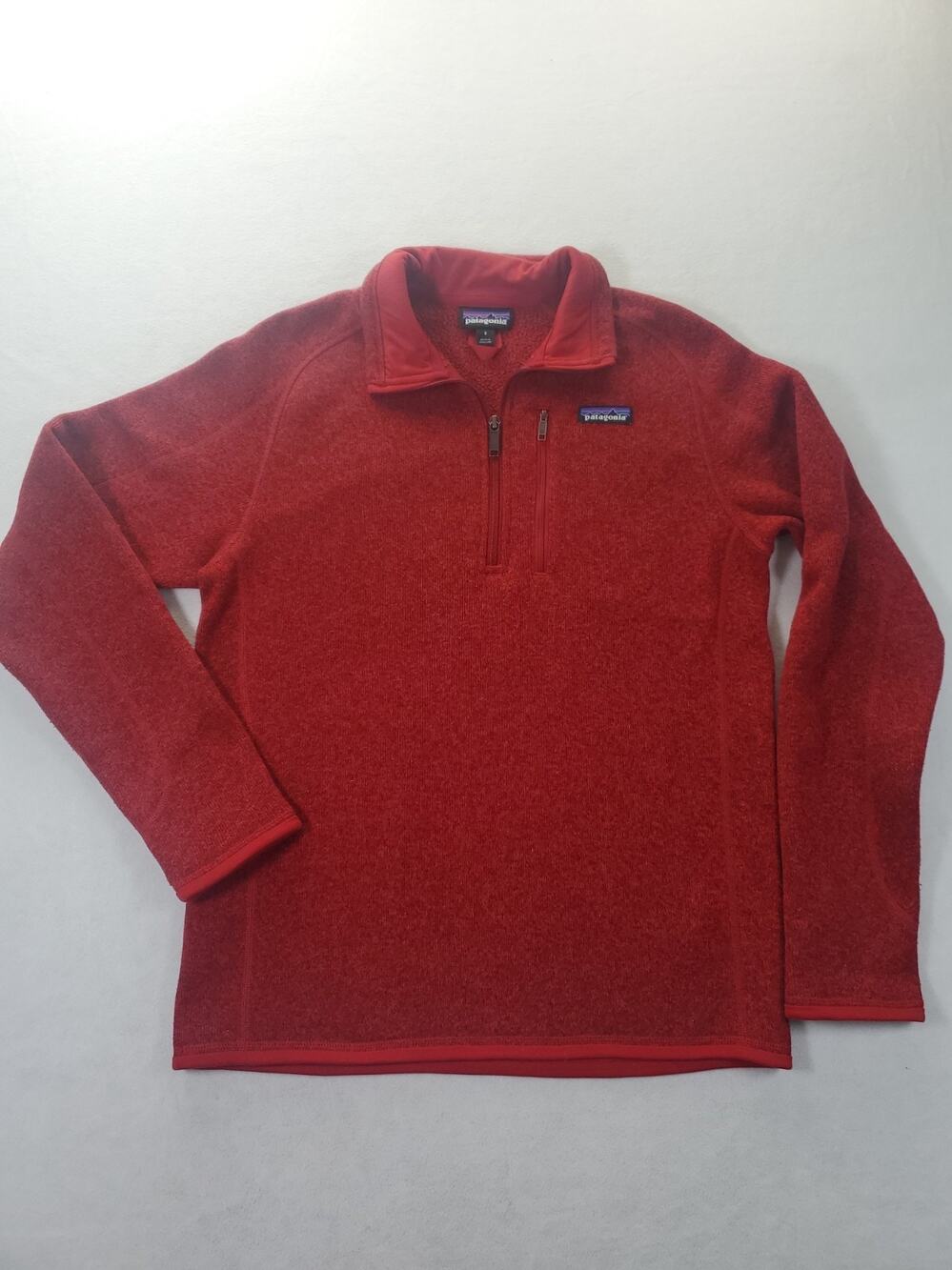 Patagonia Sweater Pullover 1/4 Zip Mens Small Red Fleece 1/4 Zip Pocket